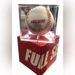 NIB Full Send Authentic Baseball with Protective Display Cube - imprinted in Red